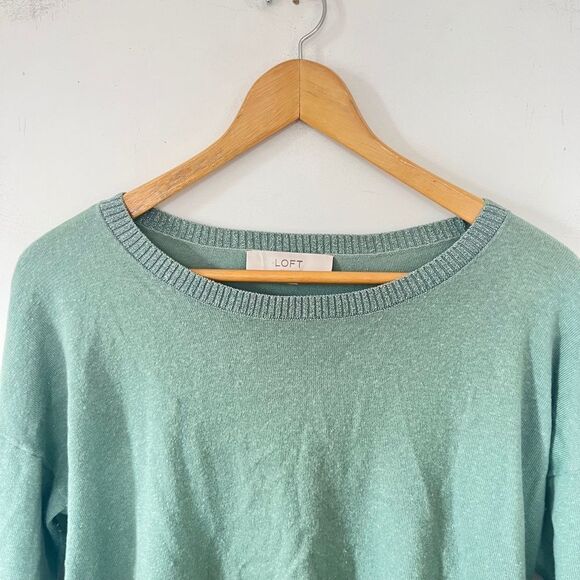 LOFT Mint Green Linen Blend Lightweight Sparkle Detail Sweater - Picture 6 of 6